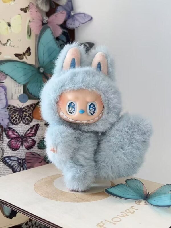 |Genuine|Authentic POPMART Bubble Mart Labubu Macaron Vinyl Face Plush Doll Handmade Modification - Blue fox tail(Designer:Crispy Creamy Nafu）